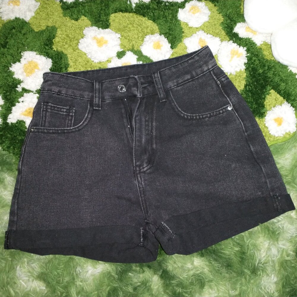 Denim High-waist Shorts, Black